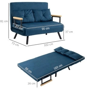 Poltrona Letto Relax in Velluto Blu con Schienale Regolabile 102x73x81 cm