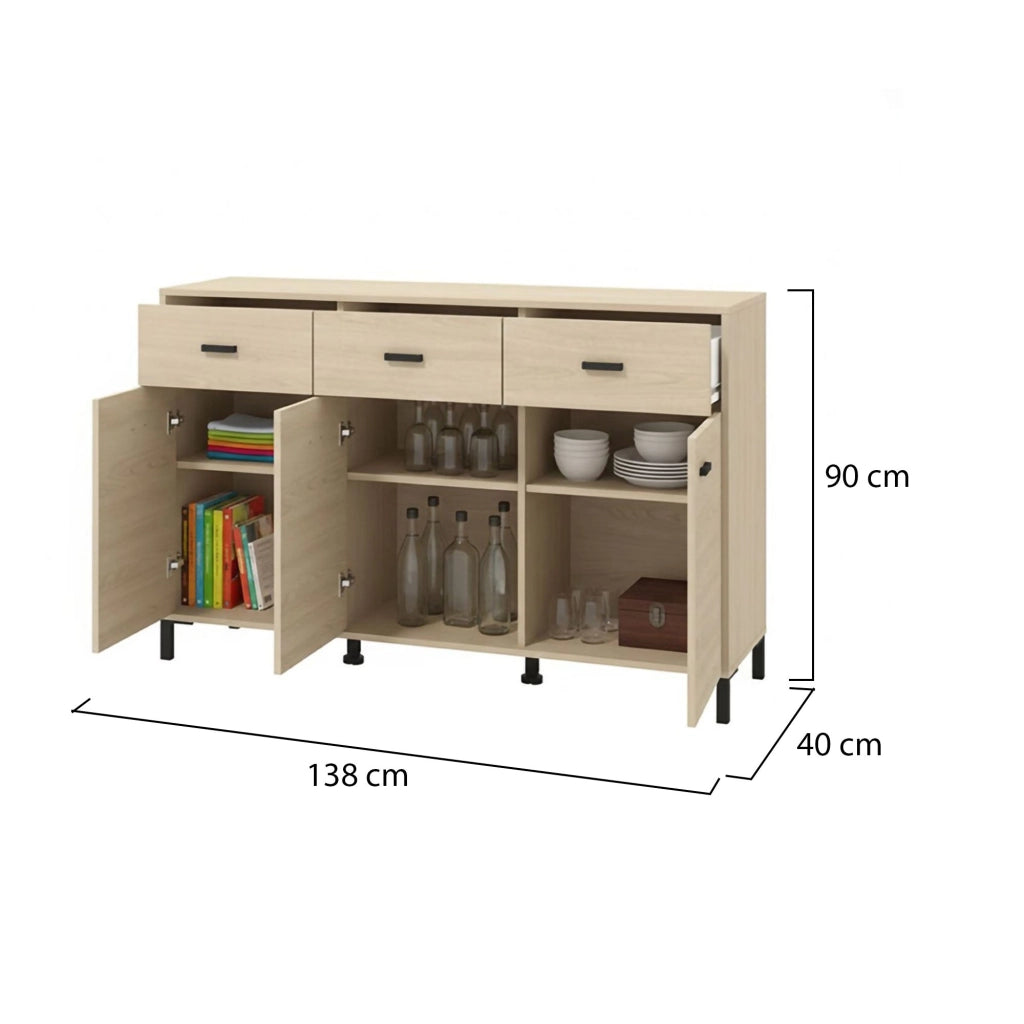 Madia Quassolo, Credenza 3 Cassetti, 138x40x90h cm Marrone Rovere