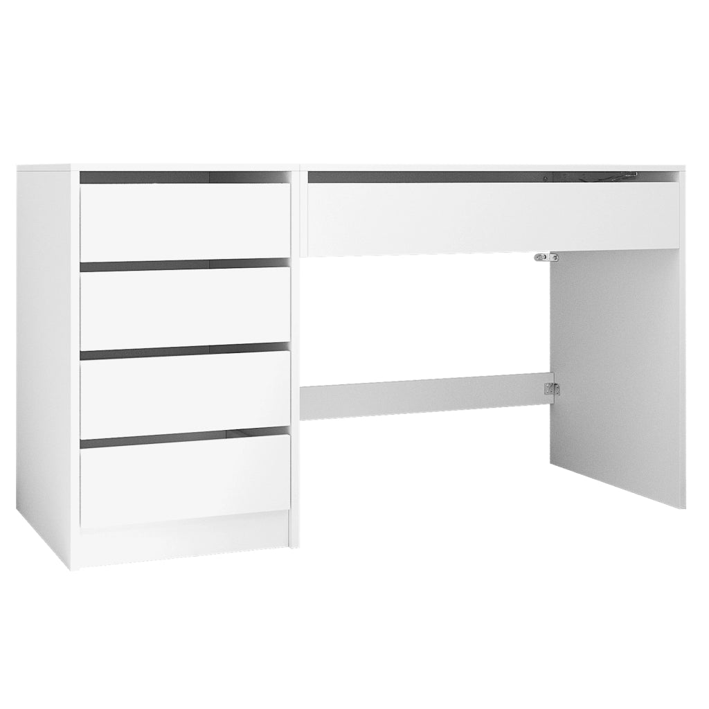 Scrivania bianca regolabile in altezza 120×50 cm con 4 cassetti e vano nascosto