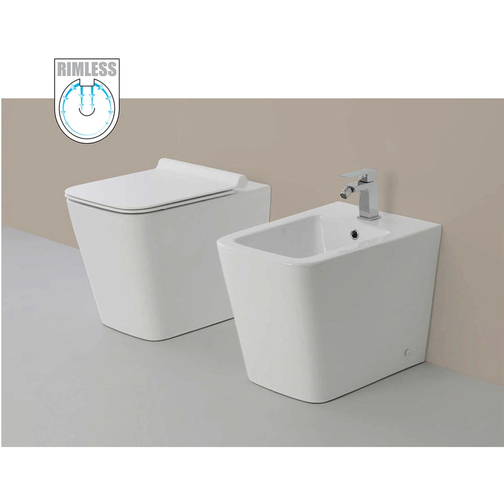 Vaso WC Rimless e Bidet a Terra Filo Muro Linea Q Squadrato senza Brida Formato: WC