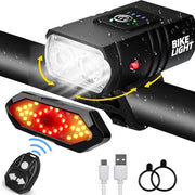 Set di illuminazione per bicicletta, lampade per bicicletta ricaricabili via USB, con luce di posizione e clacson, impermeabili e 6 livelli di illuminazione, adatti per gite notturne su strade e in montagna.