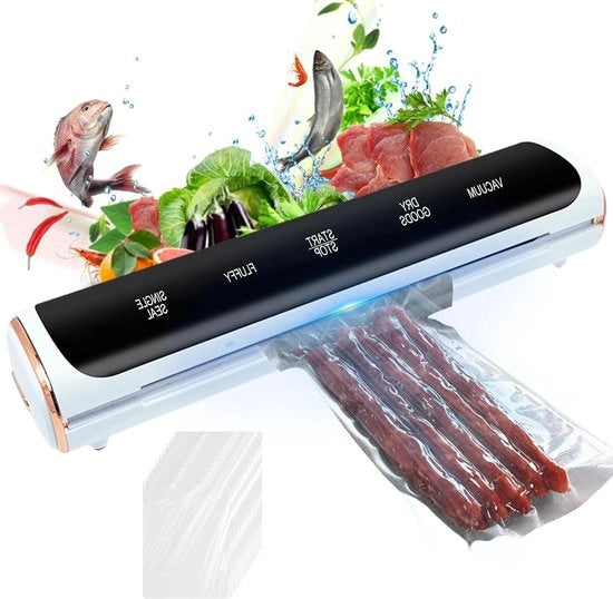 Macchina per il vuoto alimentare - dispositivo per la rimozione della pellicola con 10 sacchi per il vuoto - display LCD a schermo touch - 8 x sacchi per il vuoto