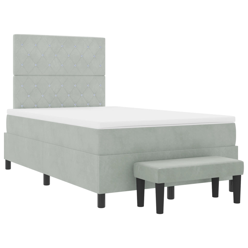 Letto con Box Spring e Materasso & Panca Grigio Chiaro 120x190 cm Velluto