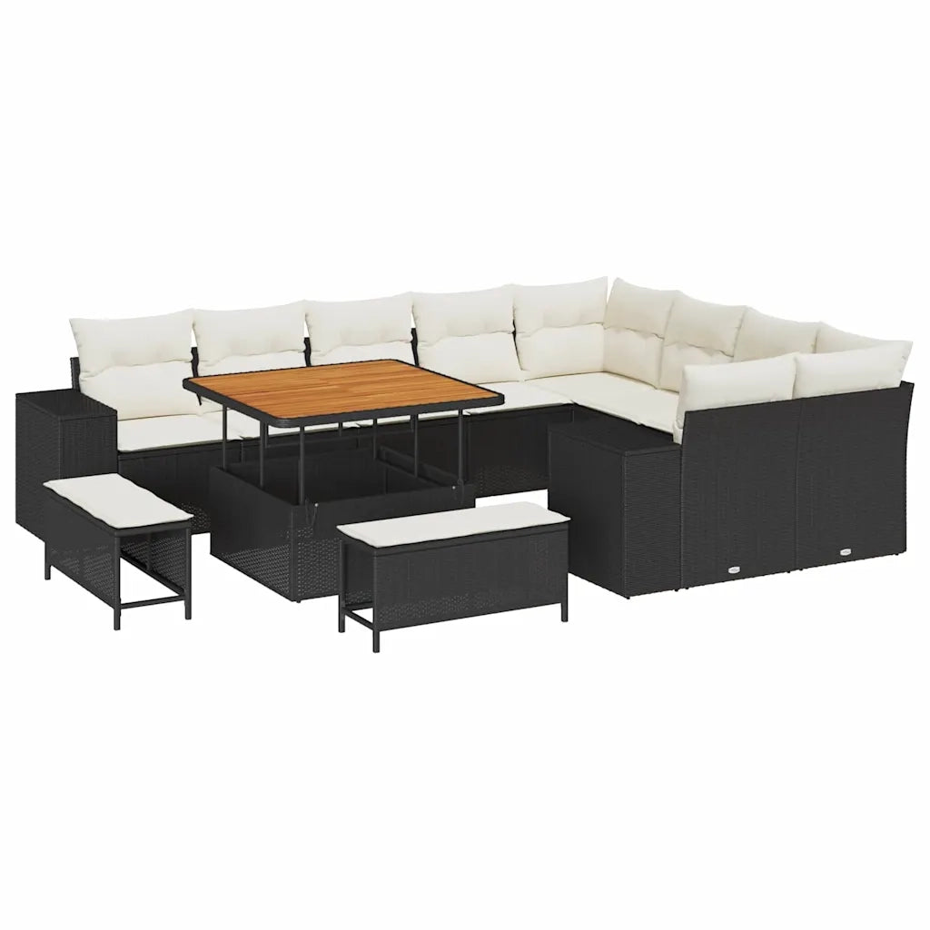 Set Divano da Giardino con cuscino 12 pcs Nero polyrattan