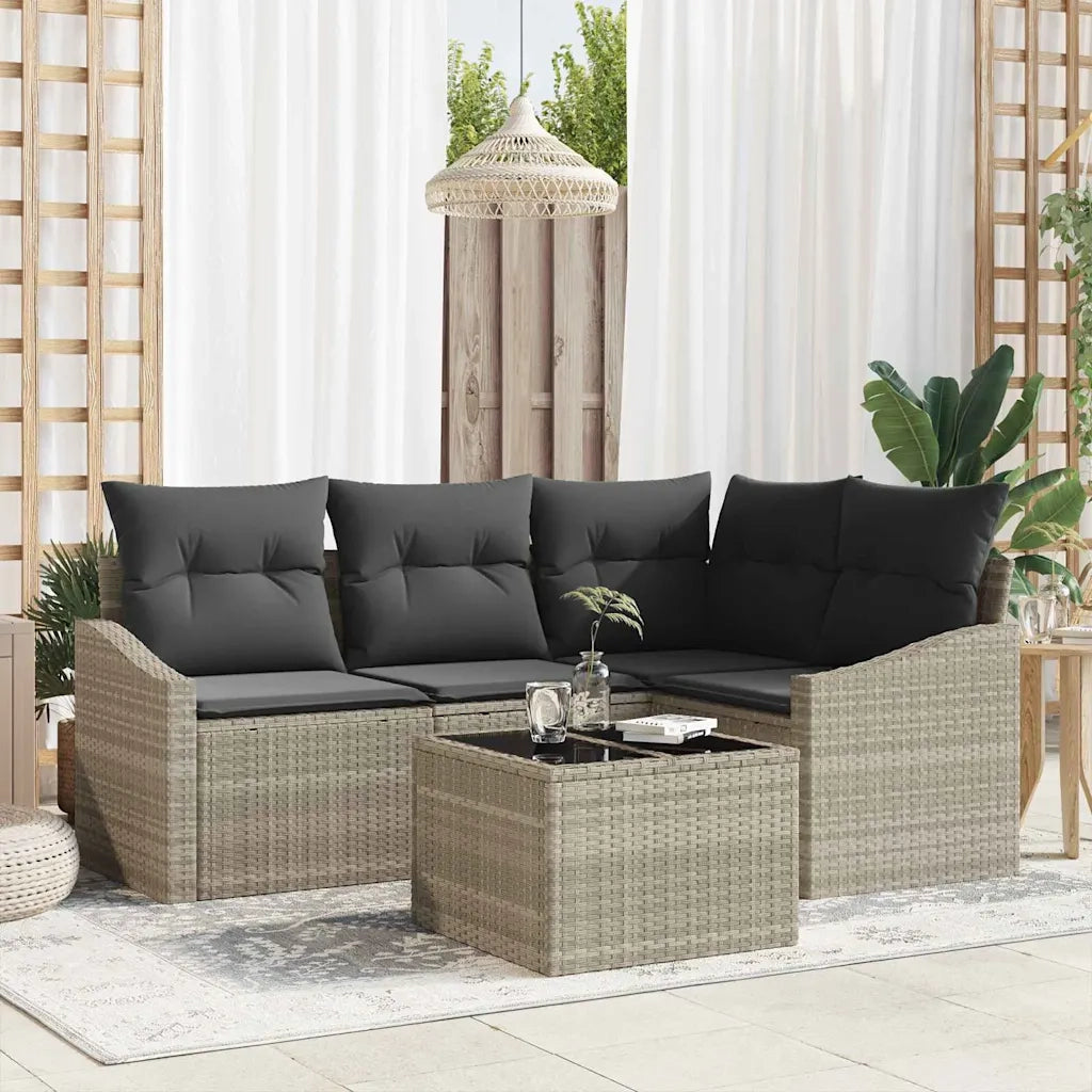 Set di divani con cuscino 5 pz | Set Salotto da Giardino Grigio chiaro polyrattan