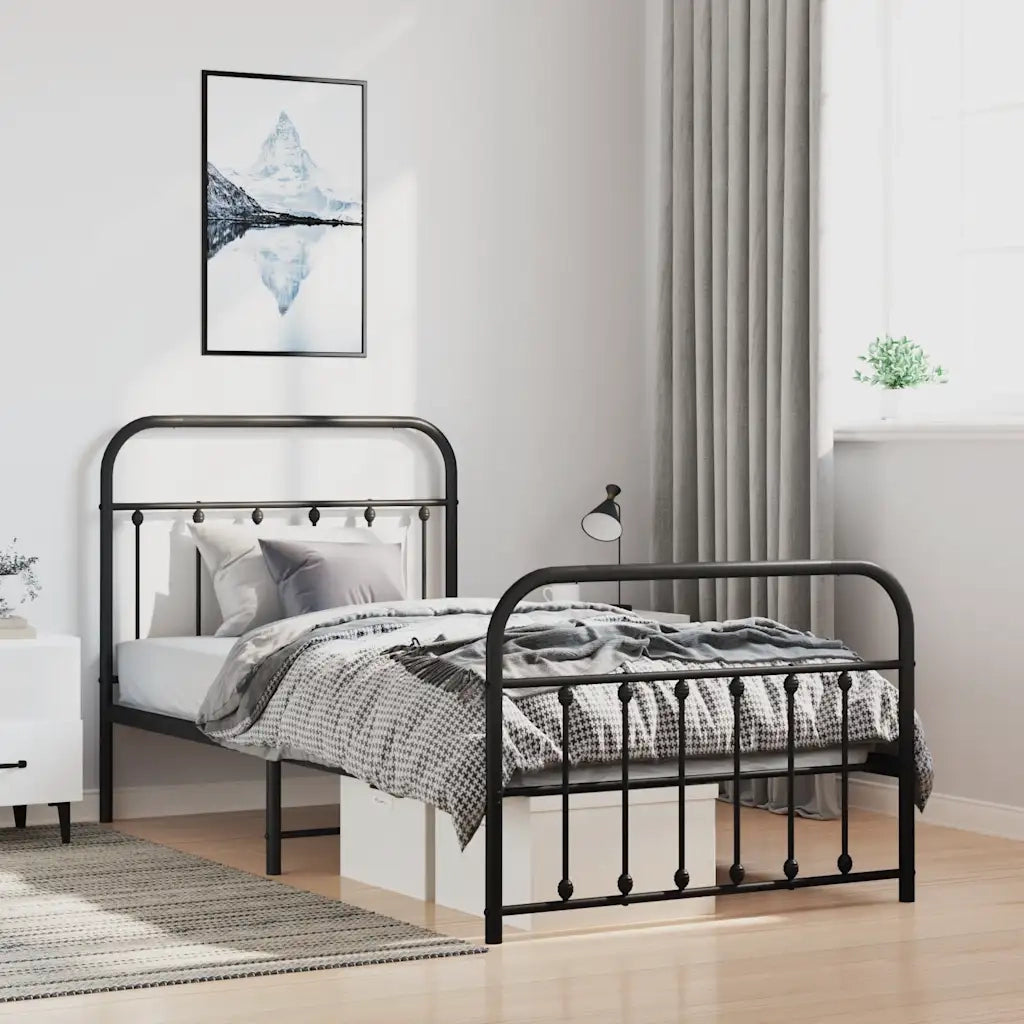 Giroletto con Testiera e Pediera Metallo Nero 100x190 cm 352590