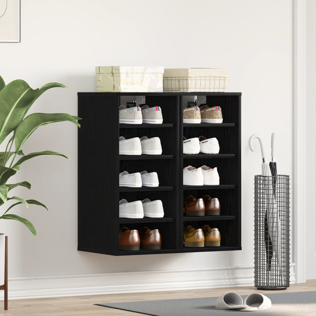 Armadio per scarpe  2 pz Nero Rovere 32x35x70 cm in legno ingegnerizzato