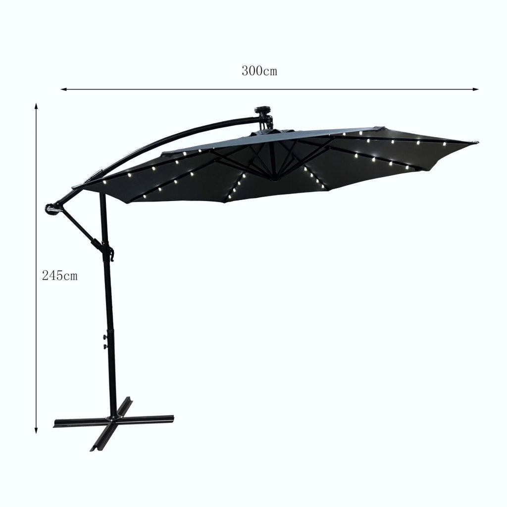 Ombrellone da giardino MILIN grigio scuro con illuminazione a LED peso 12,7 kg dimensioni 300x300x245 cm