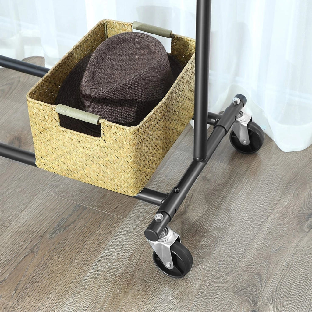 Appendiabiti su Ruote in Acciaio Nero con Ripiano - Stile Industriale