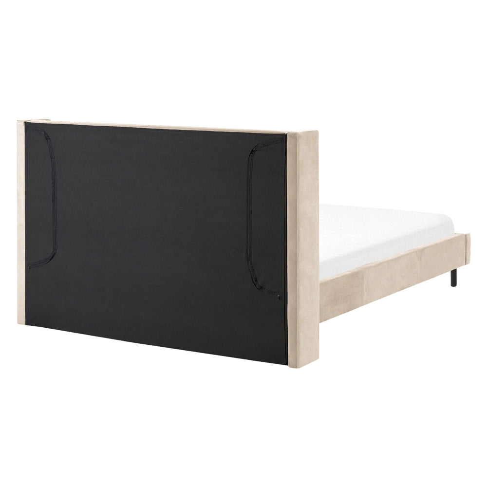 Letto matrimoniale con doghe 160 x 200 cm velluto di colore beige stile glam moderno