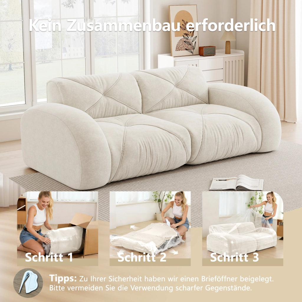 Divano modulare 2 posti senza struttura; schiuma 32D; tessuto chenille; design antiscivolo; beige chiaro