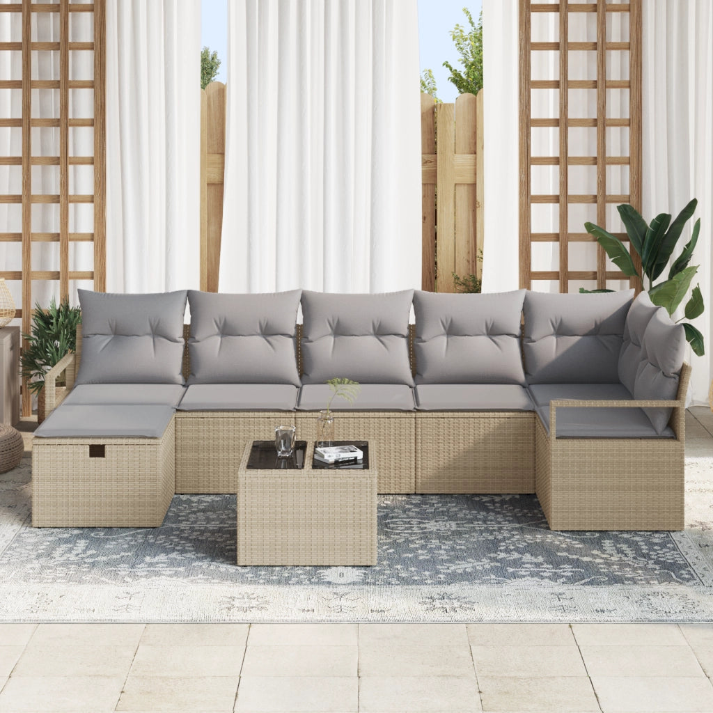 Set di Divani da Giardino in 8 Pezzi con Cuscini Beige Polirattan