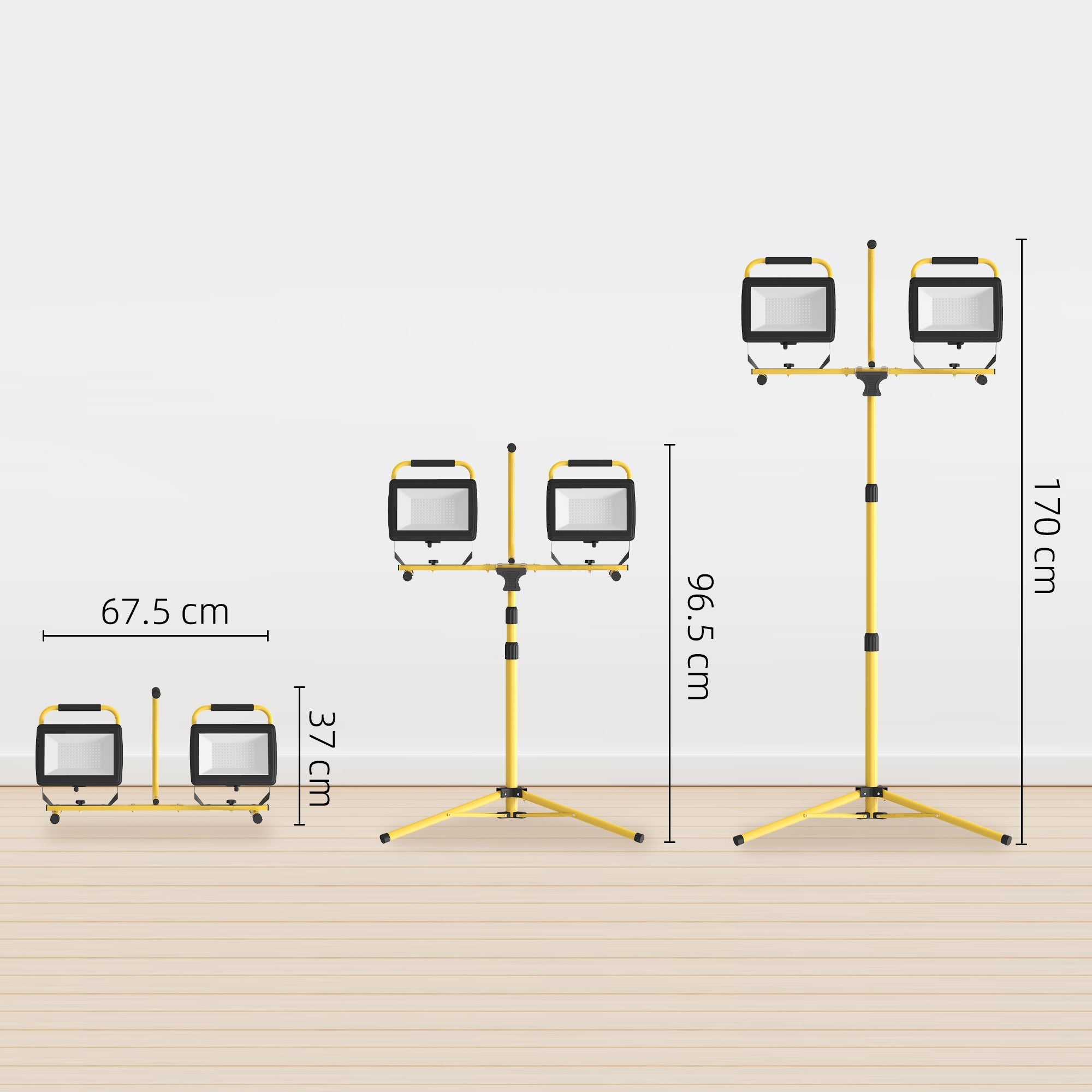 Faretti LED da Esterno IP65 75x62x170 cm da 6500K con Treppiede Staccabile Giallo e Nero