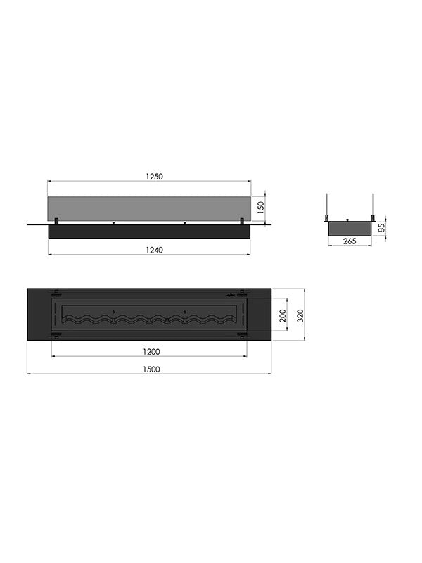 INSERT SLIM - Biocamino a bioetanolo da incasso nero con vetri - 1500