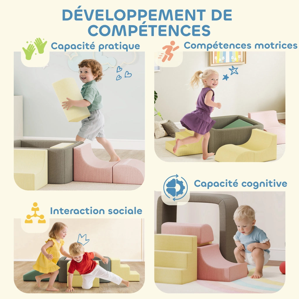 Set Parcours Motricit¨¤ Modulare 7 Pezzi ¨C Xylo ¨C Schiuma Velluto Lavabile 174x174x30 cm Multicolore