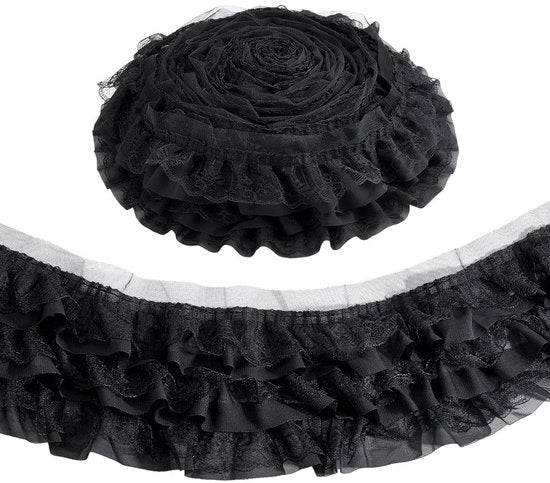 Ruches Trim 3-strati 10,94 Yard - Panno Pieghevole - Nero - Decorazione - Abito da Sposa - Sartoria