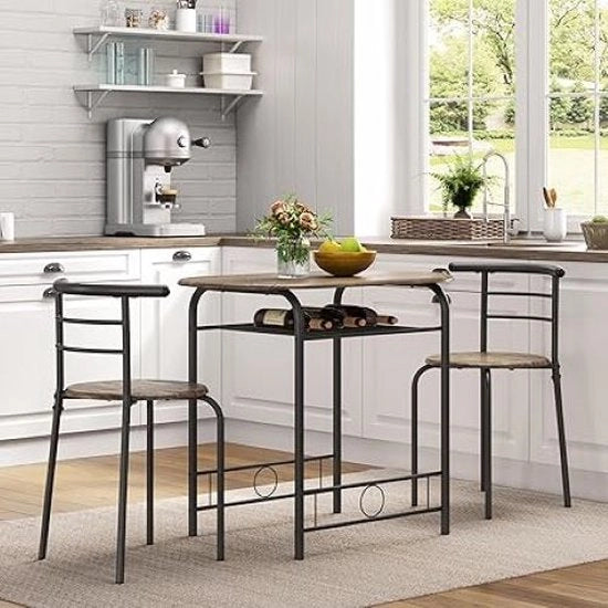 Tavolo da pranzo con sedie-Gruppo da pranzo tridimensionale-Gruppo da seduta-Gruppo da cucina-Tavolo in legno-Contenitore per balcone e sala da pranzo e soggiorno-Colorazione marrone
