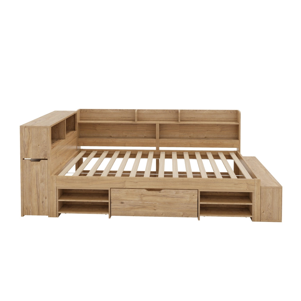 Letto per Bambini 90x200 cm con Cassetto; Libreria e Armadi in Compensato Naturale