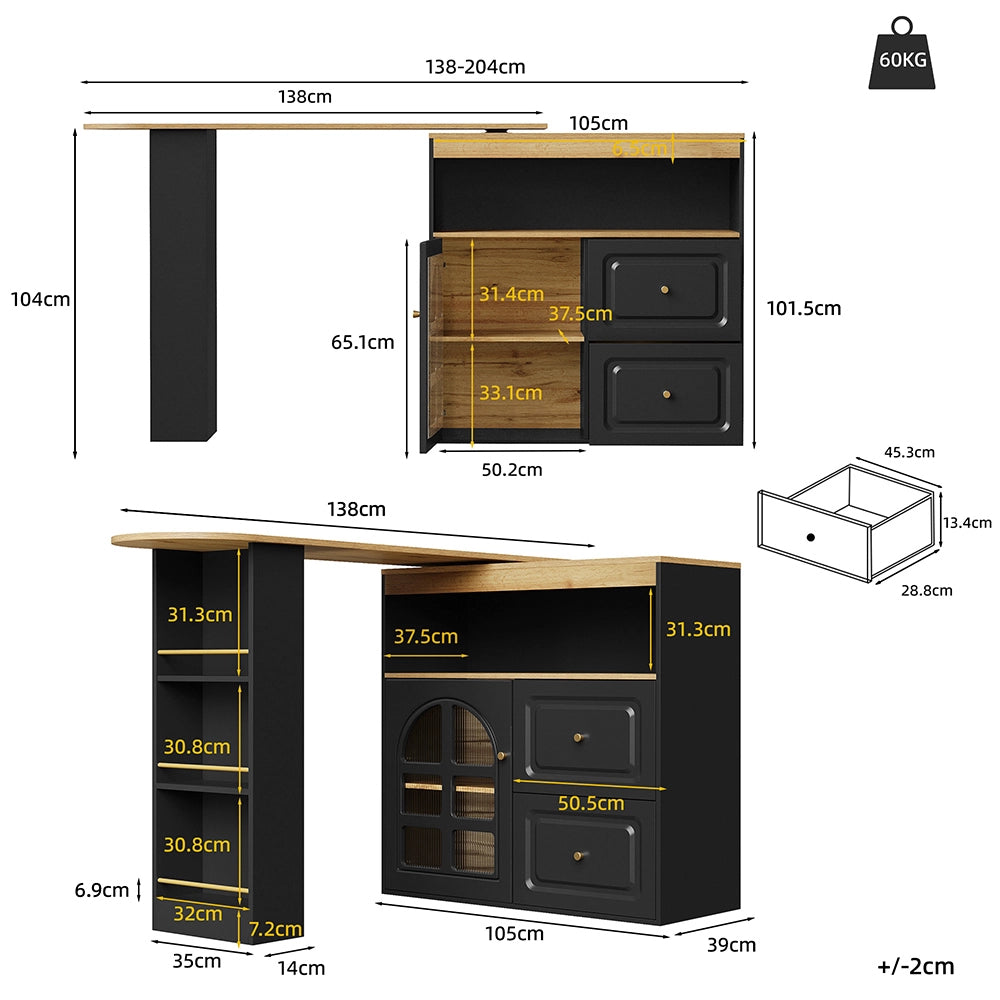Credenza girevole - Xylo - 360° 2 cassetti/vetro nero