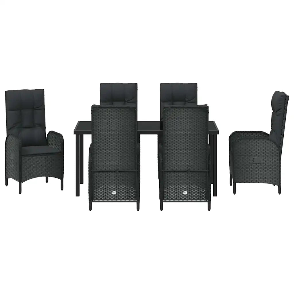 Set da Pranzo per Giardino con cuscino 7 pcs Nero polyrattan