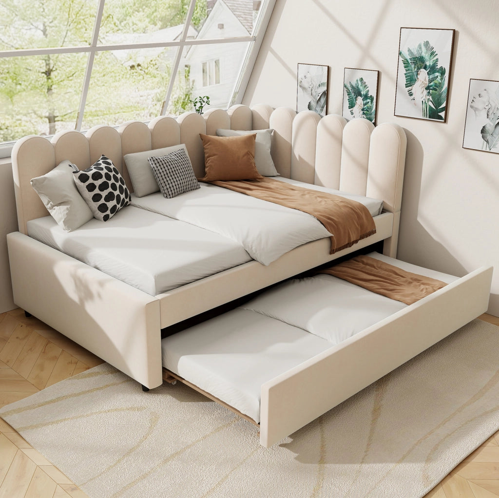 Letto imbottito 140x200 cm a L con letto estraibile in tessuto
