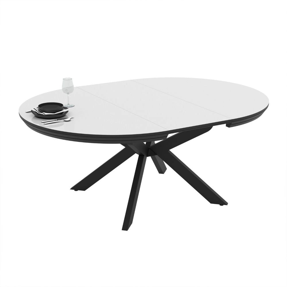 Tavolo allungabile Meli con piano bianco lucido con gambe nere