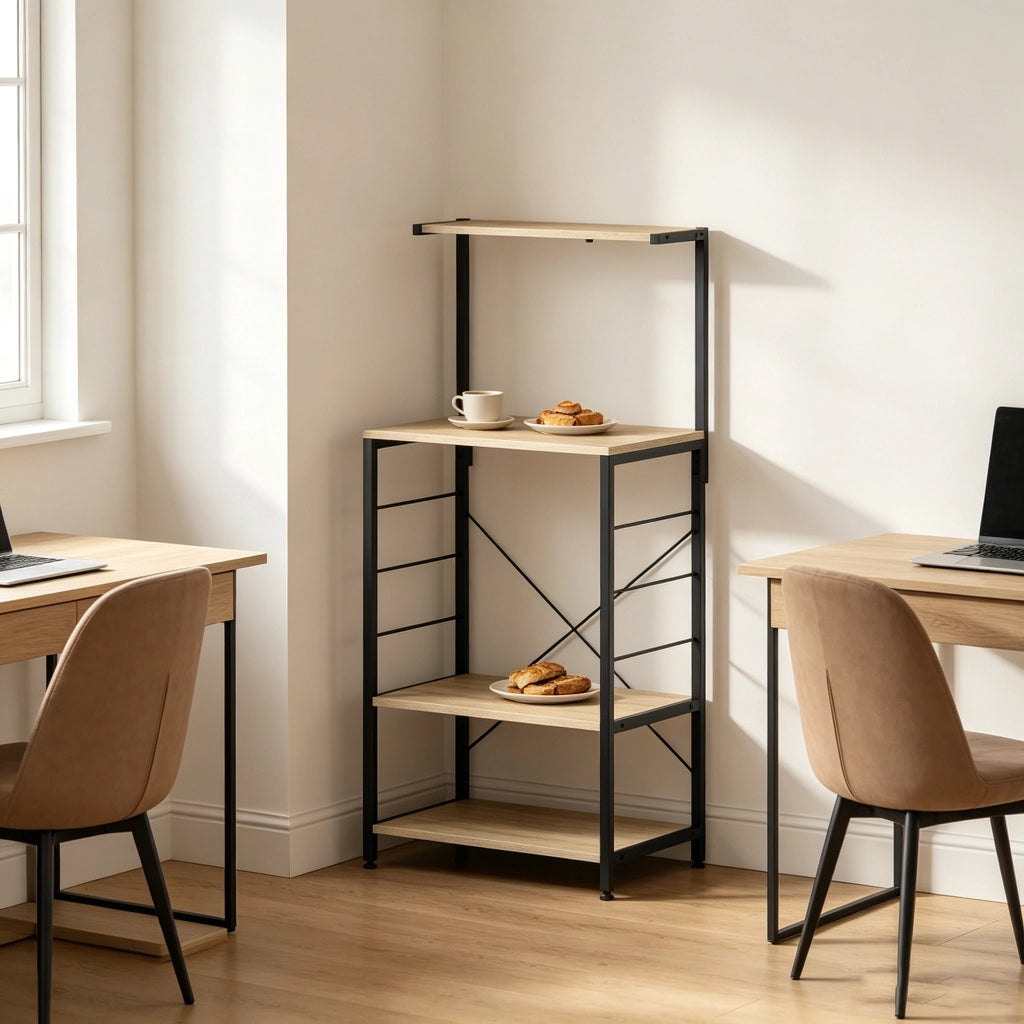 Scaffale da cucina per microonde 4 ripiani in legno ingegnerizzato e acciaio nero 60x40x123 cm