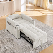 Poltrona letto convertibile con schienale regolabile a 3 posizioni e porte USB e USB-C in tessuto beige 190 × 85 × 86 cm