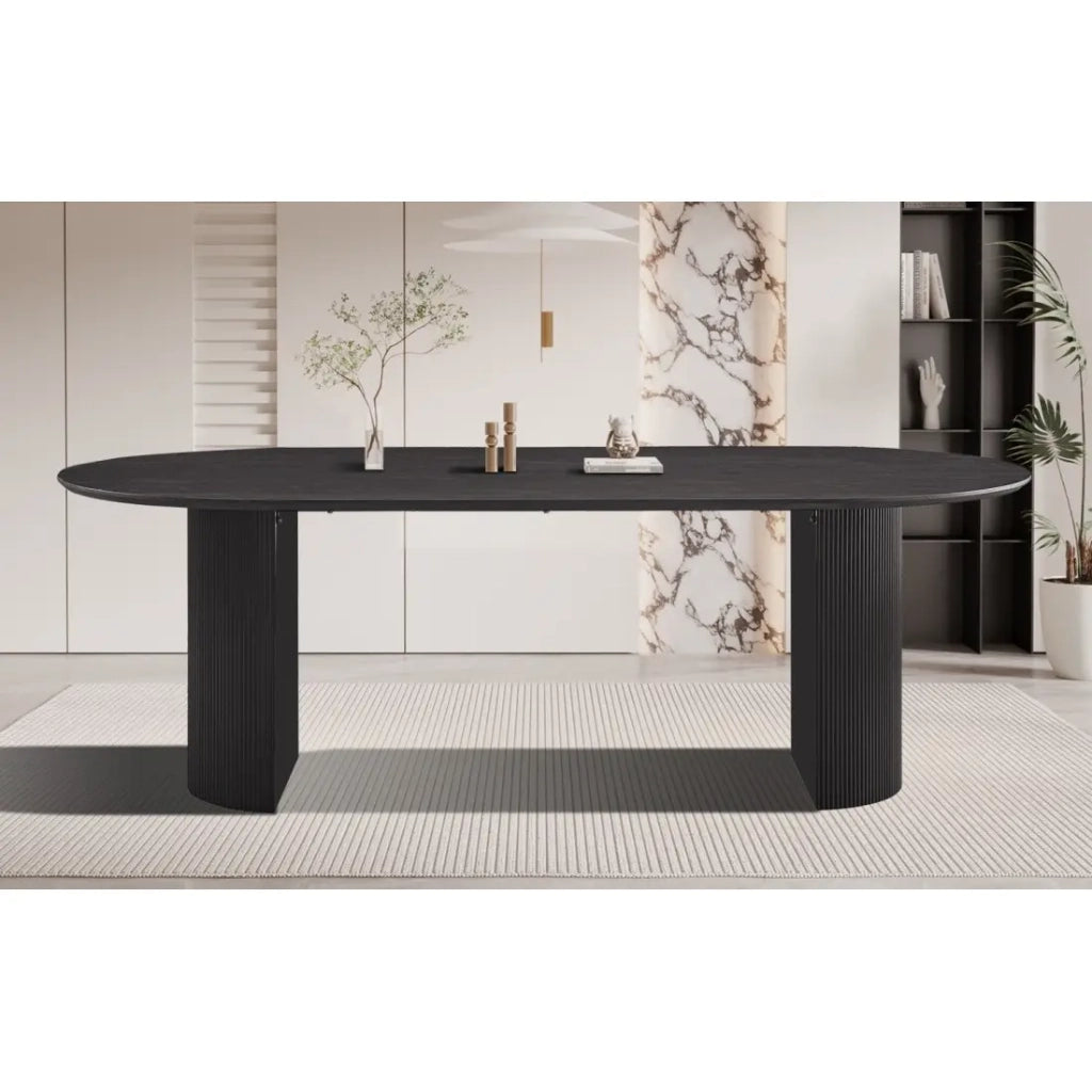 Tavolo da pranzo ovale VAGOS effetto legno marrone scuro lunghezza 220cm, ideale per una sala da pranzo accogliente