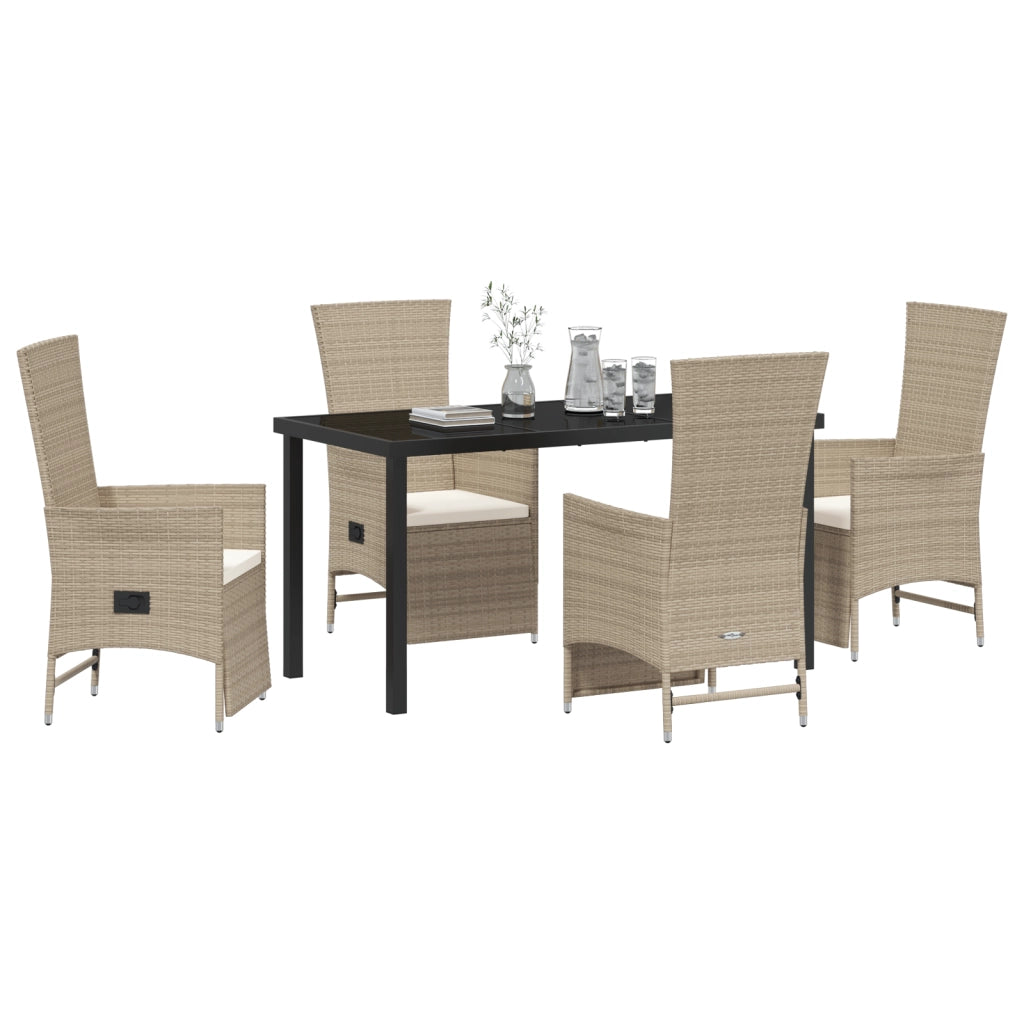 Set da Pranzo da Giardino 5 Pezzi con Cuscini Beige Rattan Polimerico