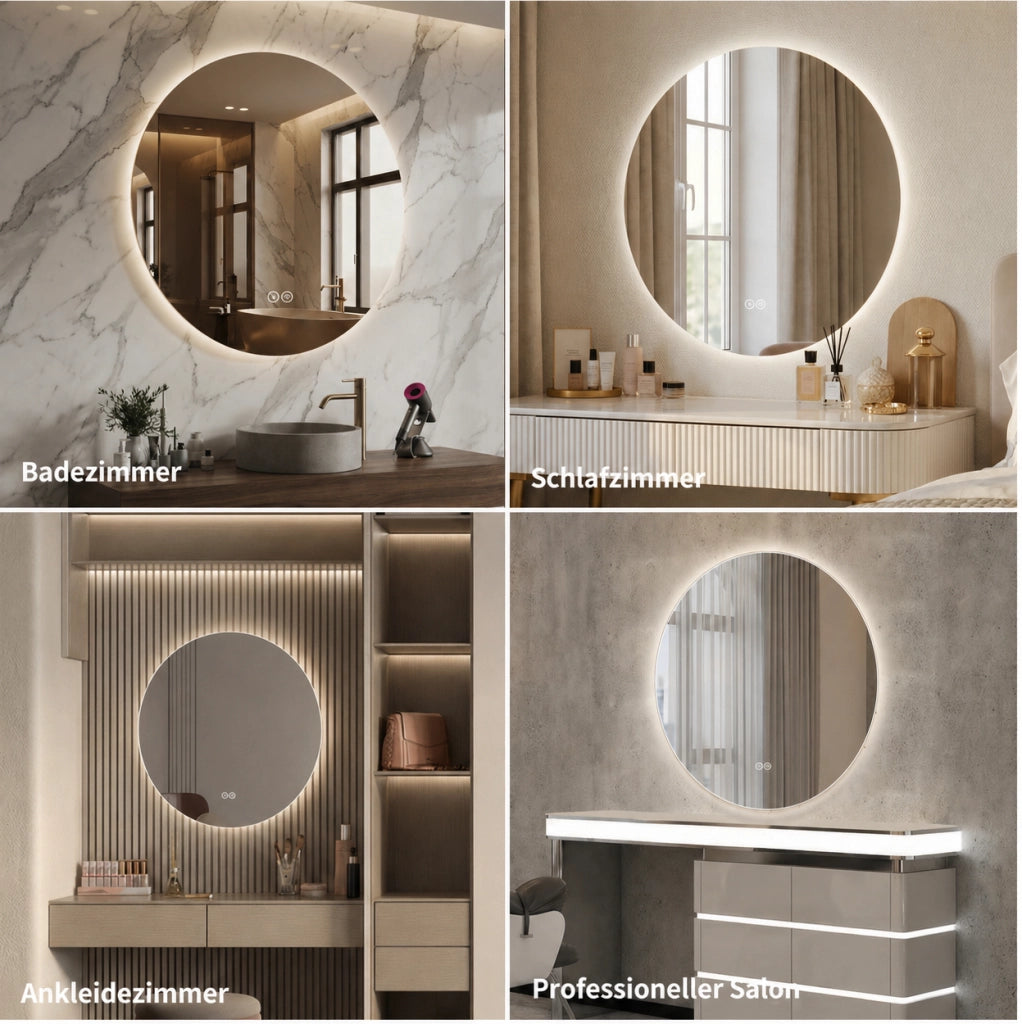Specchio bagno LED rotondo con antiappannamento e touch