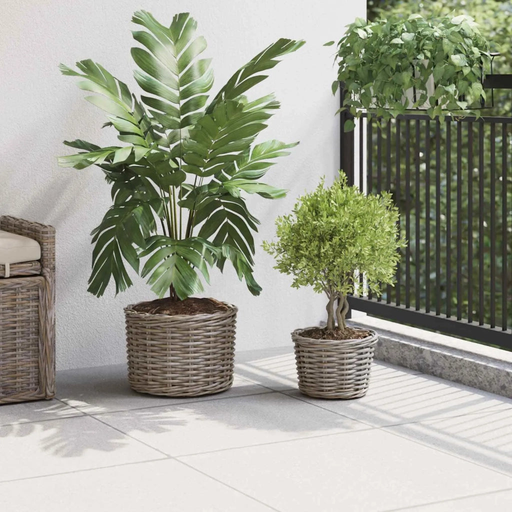 Cestino per Piante con archiviazione 2 pcs Grigio Rattan Kubu