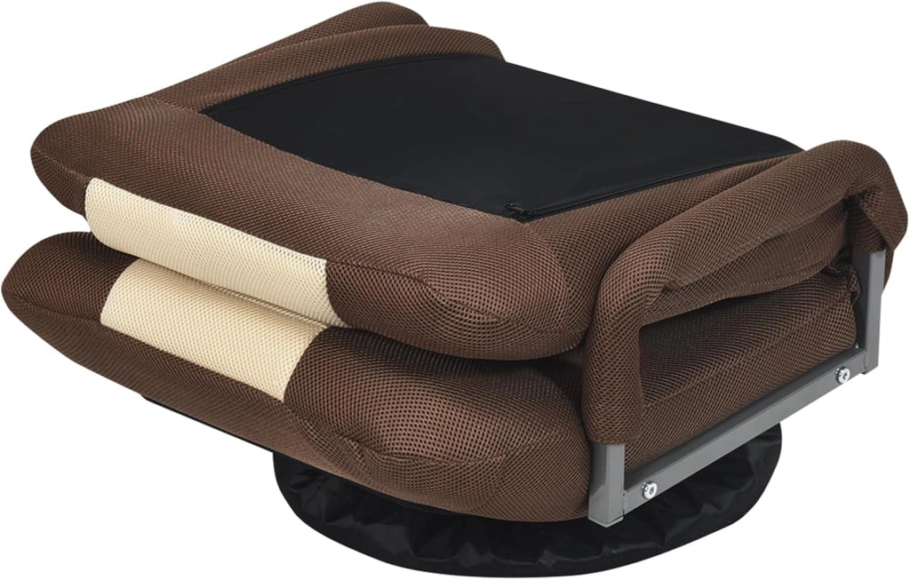 Sedia da Pavimento Pighevole, Sedia da Terra con Braccioli, Poltrona da Yoga Portatile e Girevole, Poltrona con Schienale Regolabile a 5+2 Livelli, Portata 150 kg (Marrone-Beige)