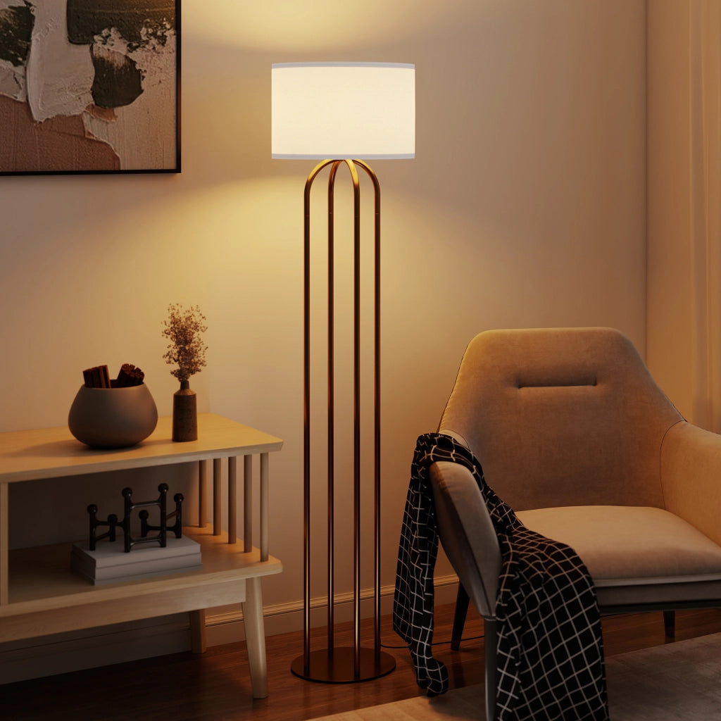 Lampada da Terra con Paralume in Lino ¨C Xylo ¨C ? 38 x 161 cm Oro e Beige
