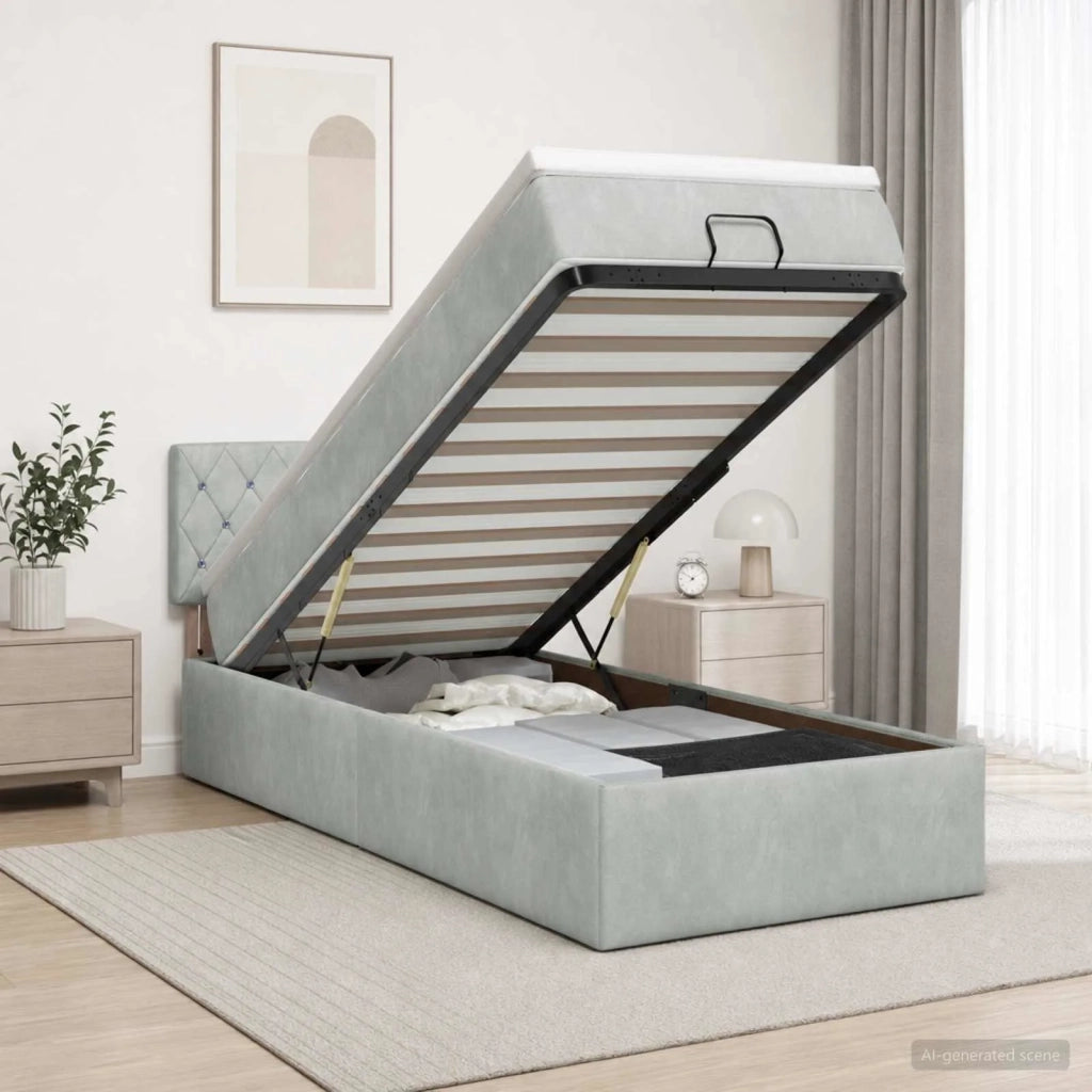 Letto Ottomano con Materasso e LED Grigio Chiaro 90 x 200 cm 3458205