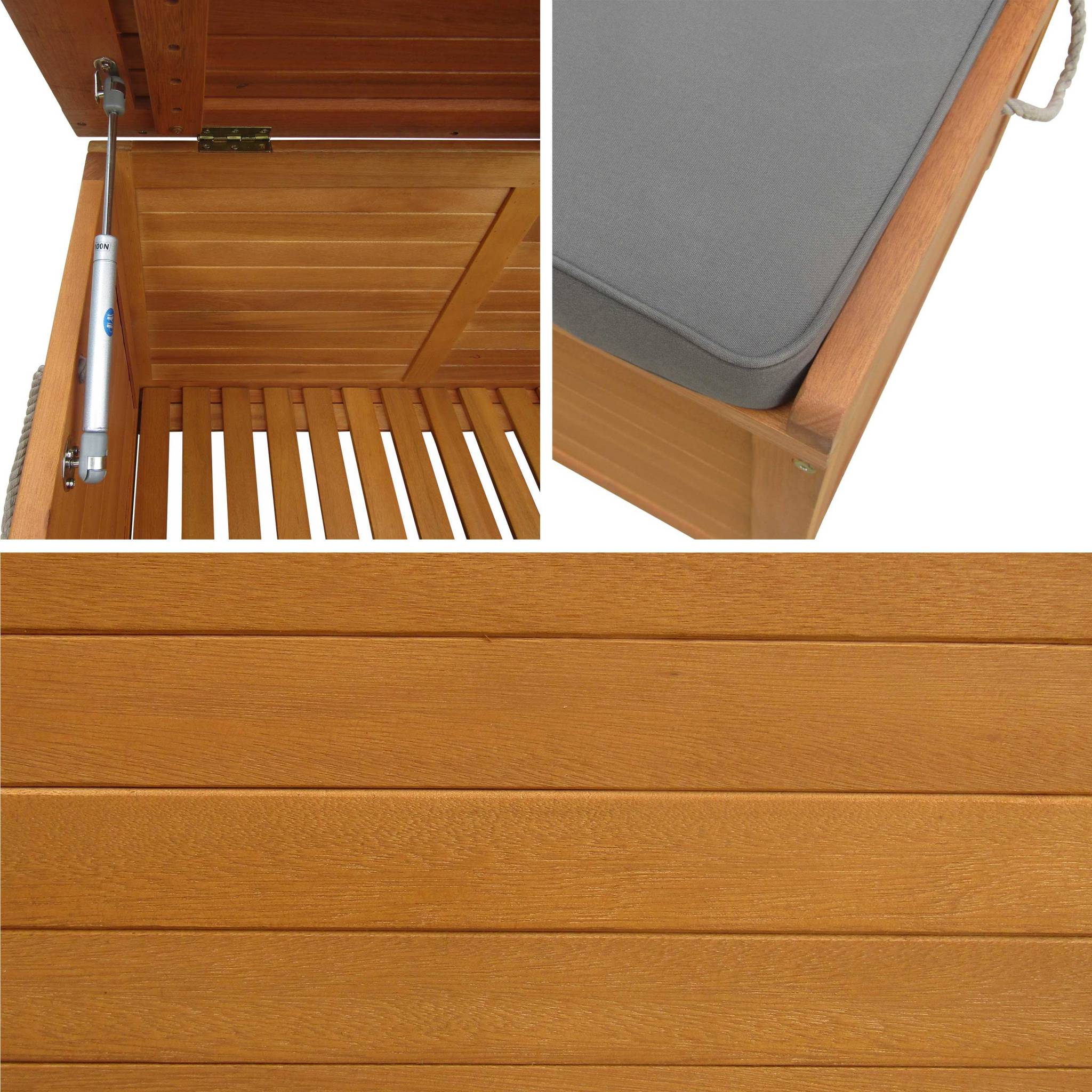 Cassapanca da giardino in legno 200l con martinetti, marrone naturale