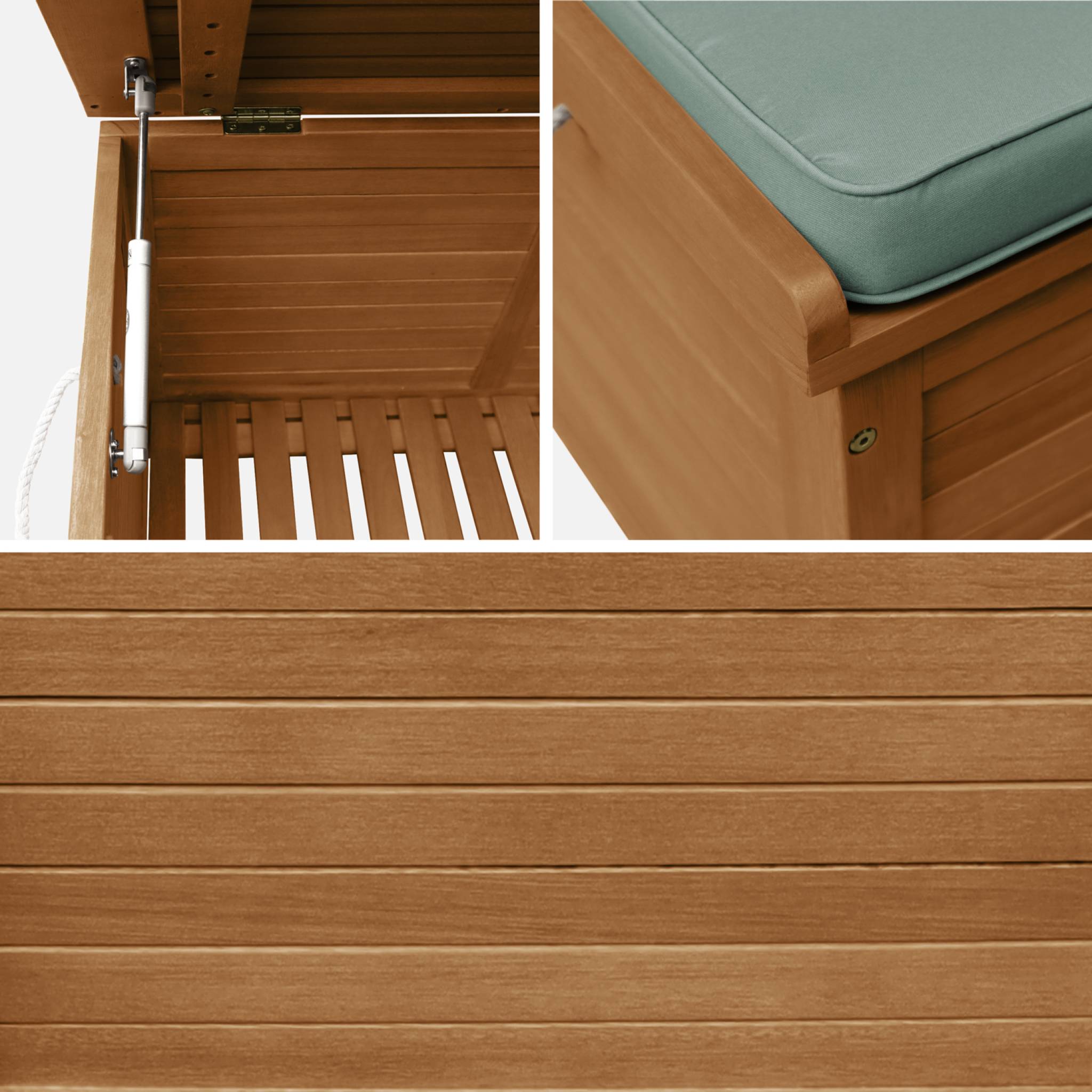 Cassapanca da giardino in legno 200l con martinetti, marrone naturale