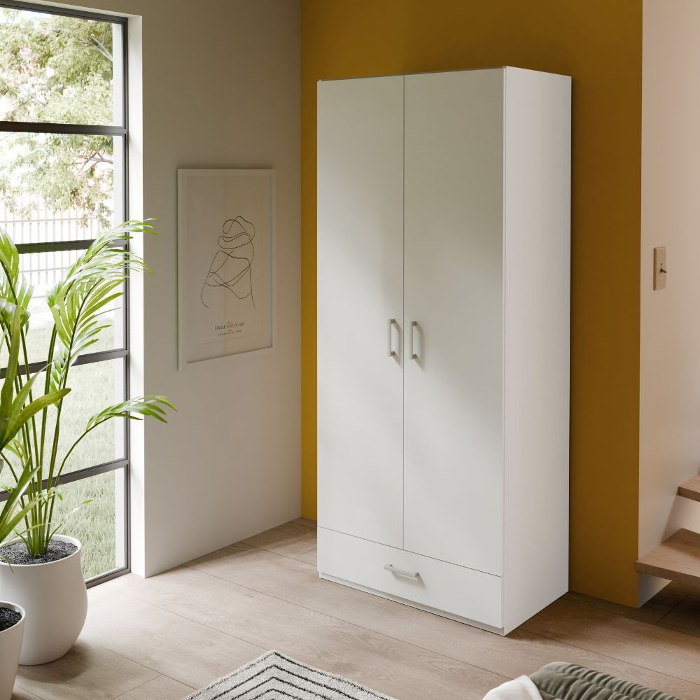 Armadio Arcadia 2 ante e 1 cassetto bianco 89x54x210.5H