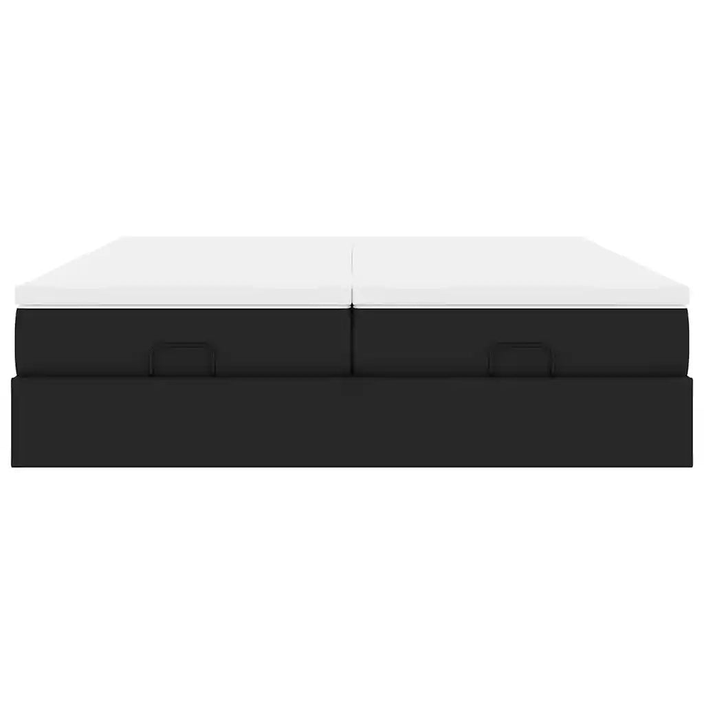 Struttura Letto Pouf con Materassi Nero 200x200 cm Similpelle