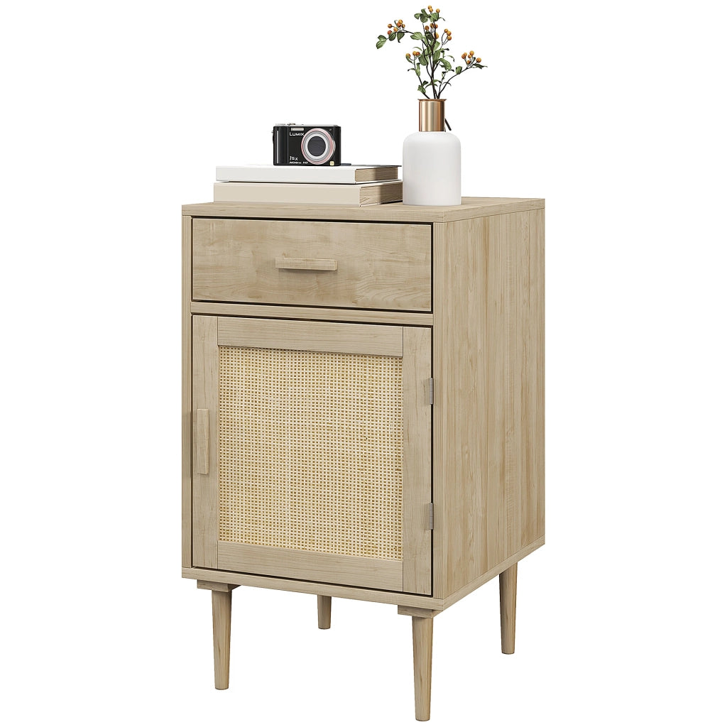 Comodino con cassetto e scaffale in rattan ¨C zephmum ¨C naturale 40x40x68,5 cm