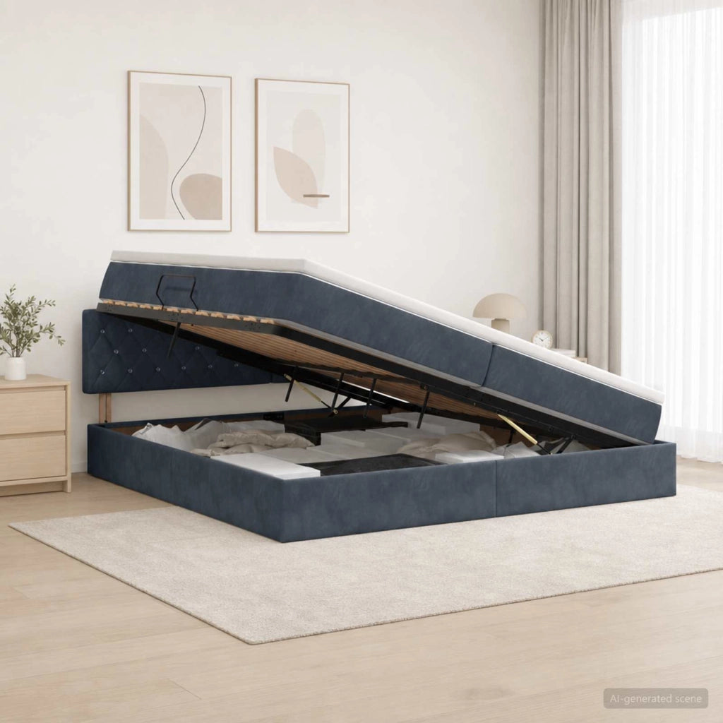 Letto con Contenitore Grigio Scuro 200 x 200 cm Velluto 3458770