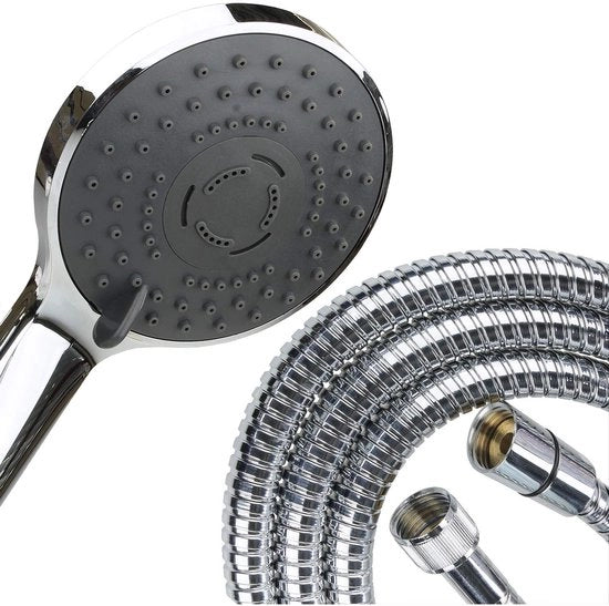 Douchekop con set di tubi per doccia, adattabile, 3 tipi di getto, set di doccia con tubo in acciaio inox, regolabile (lunghezza del tubo 200 cm)