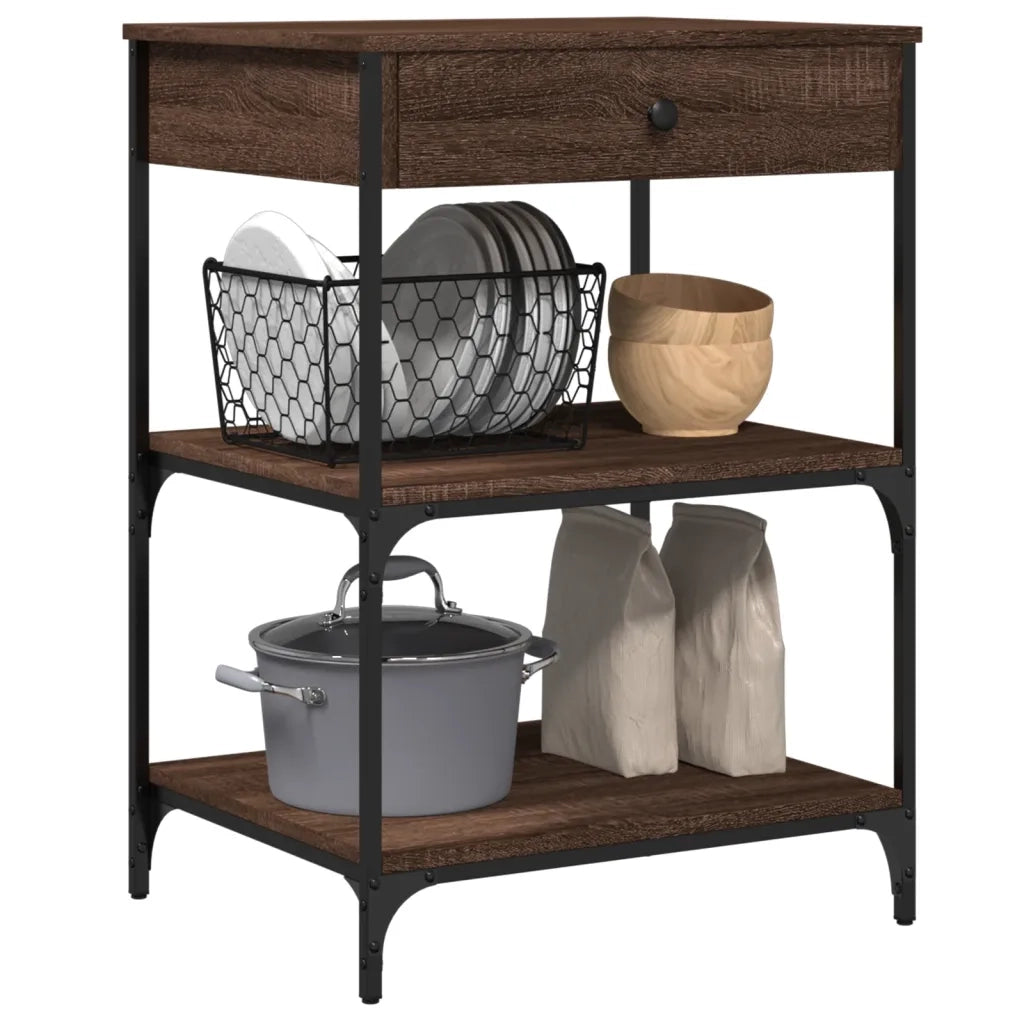 Carrello Cucina-Scaffale per Cucina Rovere Marrone 60x48x89,5 cm Legno Multistrato