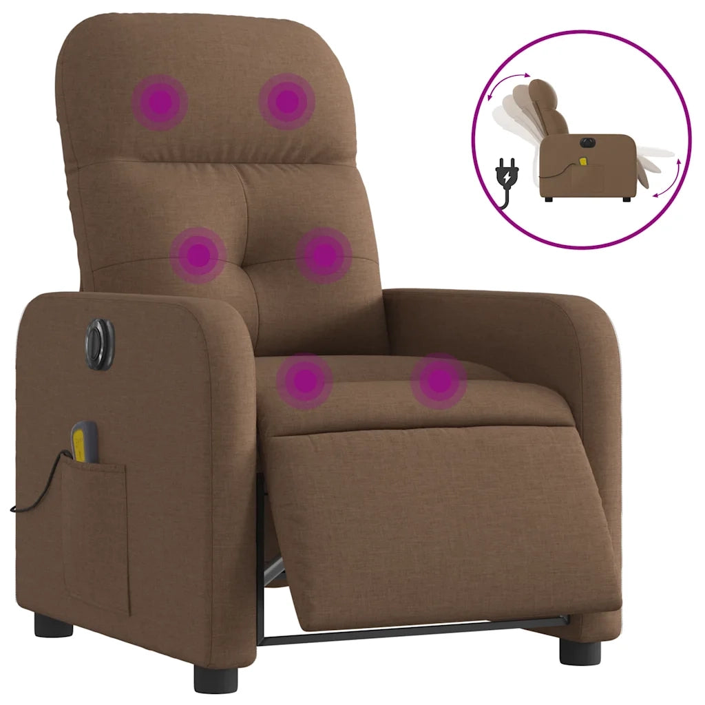 Poltrona Massaggiante | Sedia Relax Reclinabile Elettrica Marrone in Tessuto