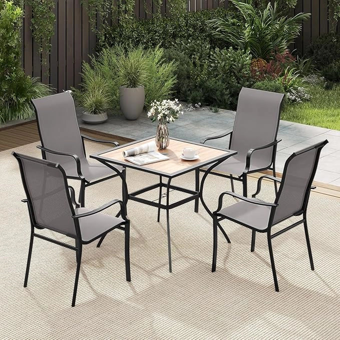 Set di 2/4 Sedie da Pranzo Giardino, Mobile da Pranzo con Schienale Alto, Struttura in Metallo, Poltrona per Esterno Giardio Balcone, Portata 150 kg