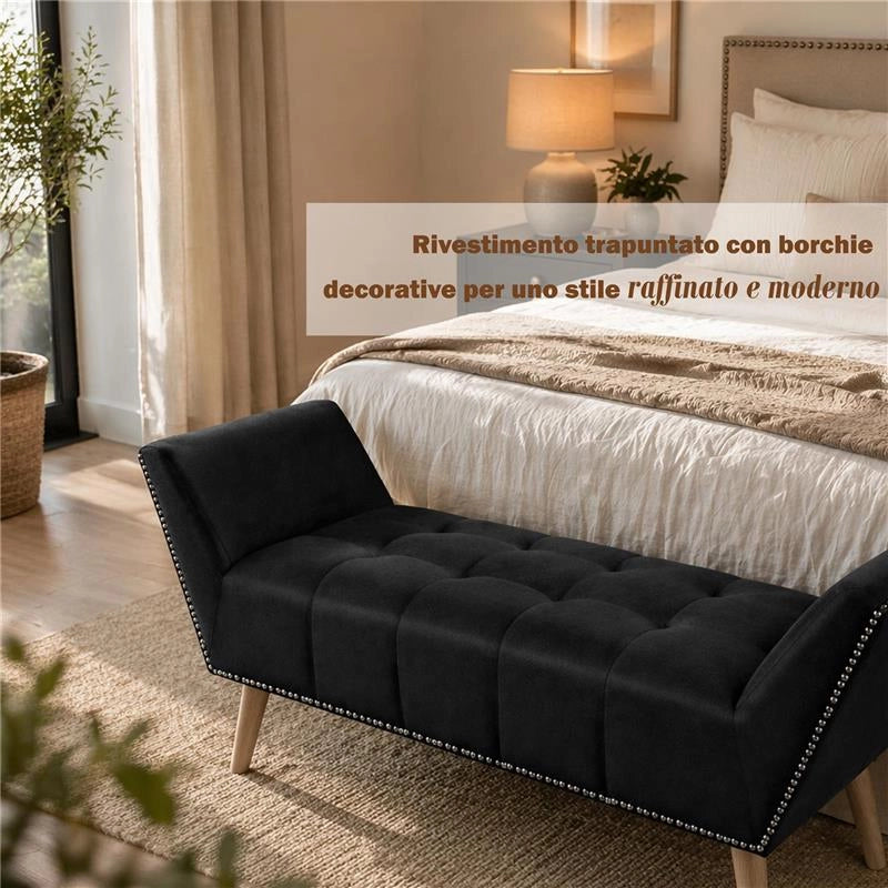 PANCA IN SIMILPELLE CON GAMBE IN LEGNO 117 X 40 X 60 CM IN COLORE NERO