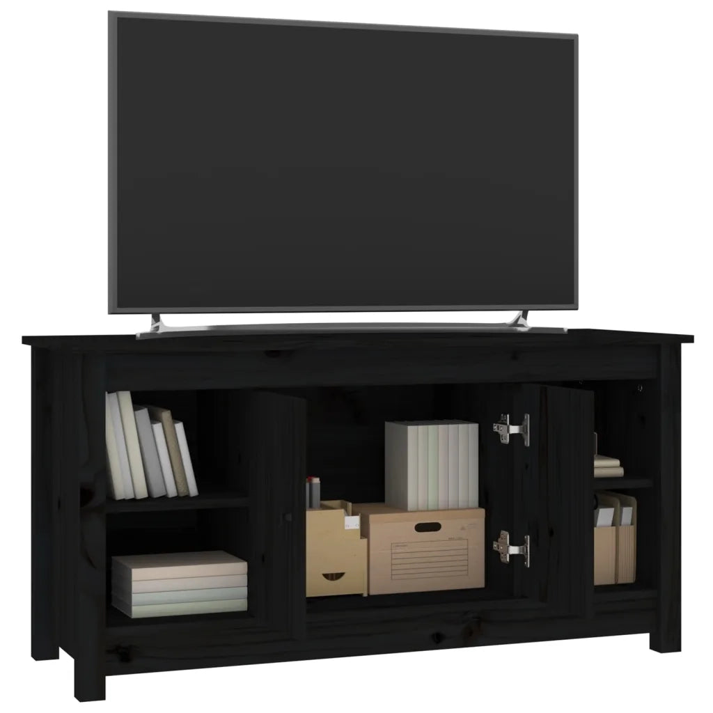 Mobile Porta TV Nero 103x36,5x52 cm in Legno Massello di Pino 814578