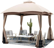 Gazebo per Esterno 3 x 3 m in Tessuto in Poliestere Resistente a Sole e Pioggia, Tendone a Tetto con Rete e Sacchi di Sabbia, Tendone a Tetto per Feste e Campeggio da Giardino, Balcone Cachi