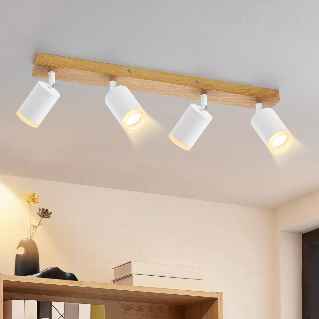 ZMH Faretto da soffitto 4 luci GU10 legno acrilico orientabili 350° per soggiorno