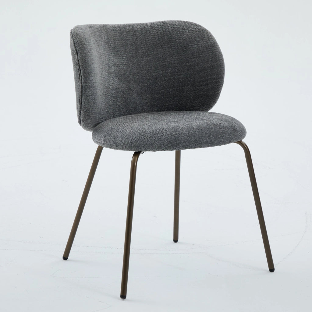 Sedie da Pranzo in Velluto con Schienale Curvo ¨C MINIMAL ¨C Gambe in Metallo Bronzo, Grigio, Set 2 Pezzi